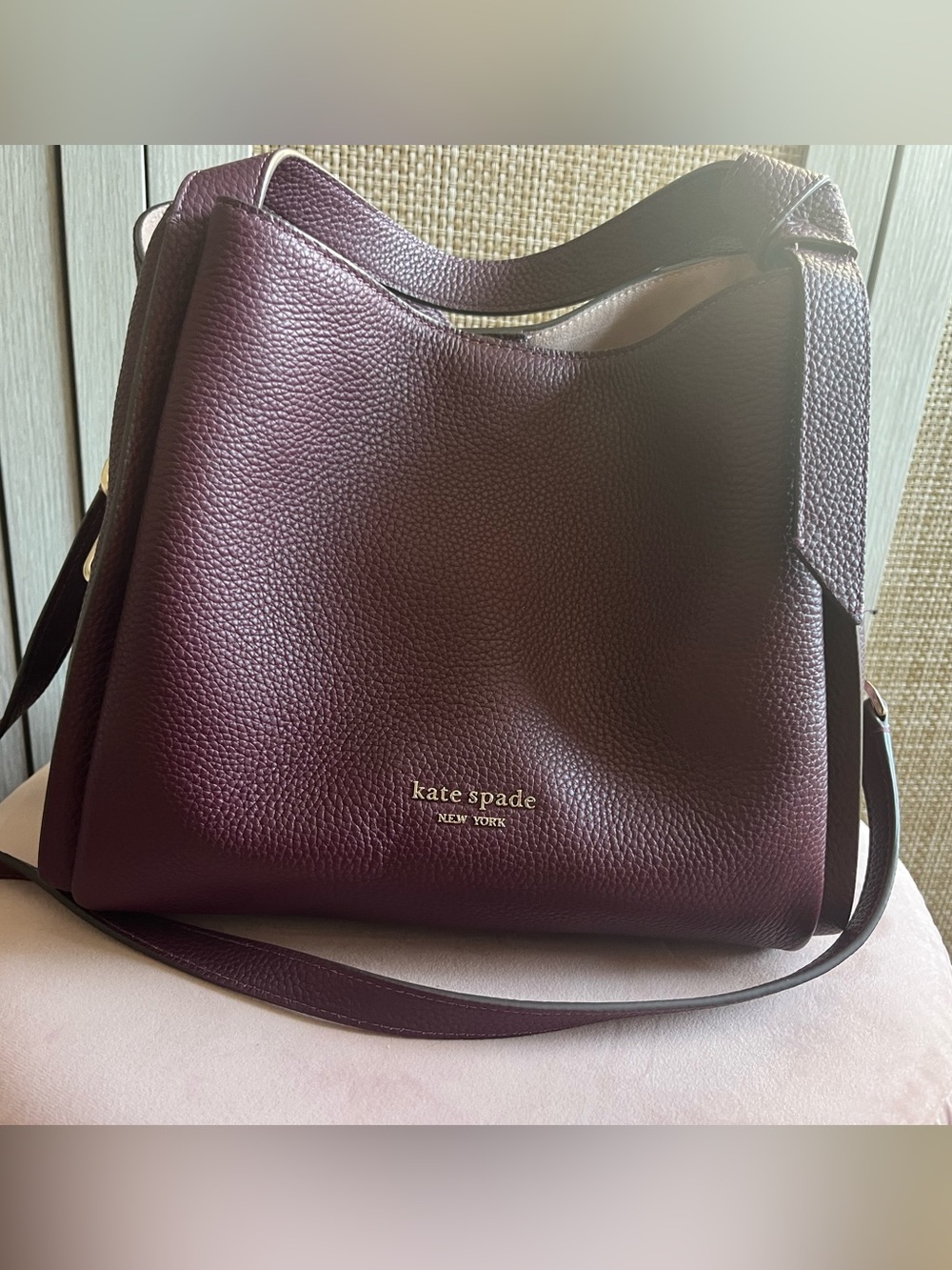kate spade Pebbled Leather Shoulder Bag in Burgundy Plum